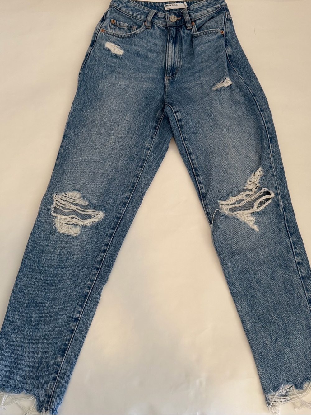 Garage Women's Distressed Straight-Leg Jeans in Blue Wash